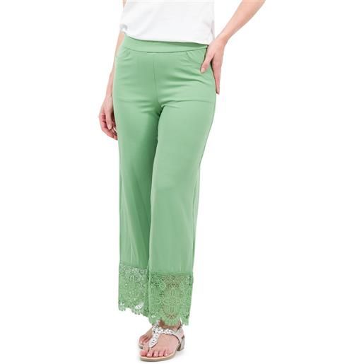 Isaac Mizrahi Live! pantalone ampio in tessuto stretch con orlo in pizzo