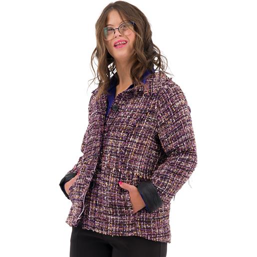Officina della Moda giacca in tweed con dettagli in tessuto spalmato