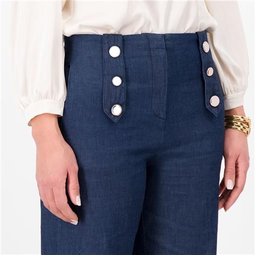 Olly Doo pantaloni gamba ampia effetto jeans con bottoni