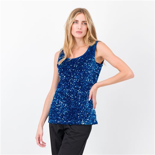 Nina Leonard top smanicato in ciniglia con paillettes