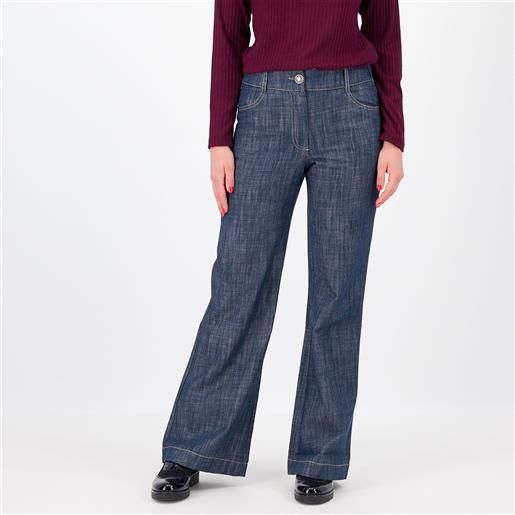 Mama jeans gamba ampia elastico dietro e bottone decorativo