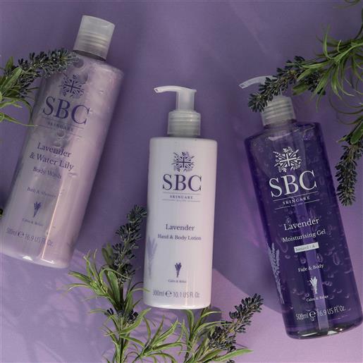 SBC trio lavanda: gel idratante, bagnoschiuma, crema mani e corpo