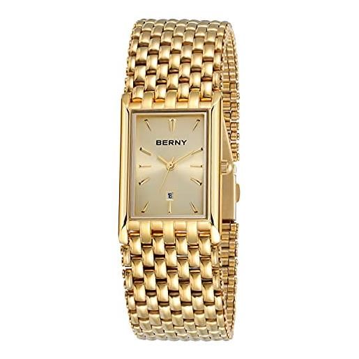 BERNY orologi d'oro da uomo con datario movimento al quarzo giapponese impermeabile orologi da polso da uomo lusso moda casual orologio da uomo