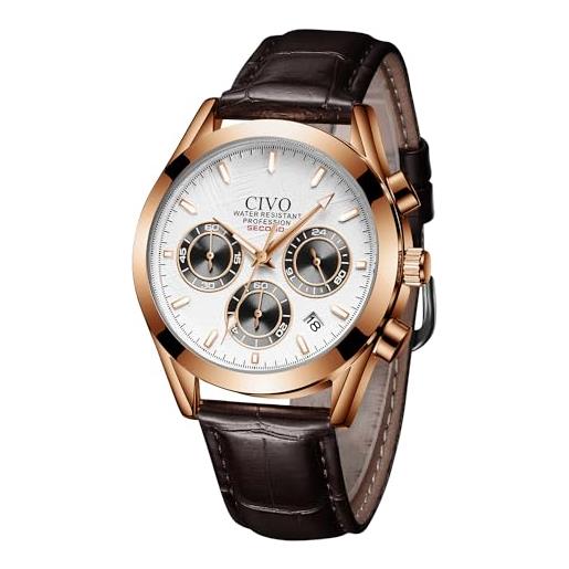 CIVO orologio uomo pelle cronografo: orologi da polso sportivo analogico impermeabile orologio quarzo calendario marrone regali eleganti per uomo