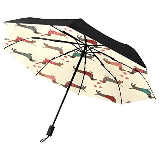 GISPOG ombrello pieghevole automatico, bassotti cuori love impermeabile compatto sole e pioggia, colore unico, taglia unica