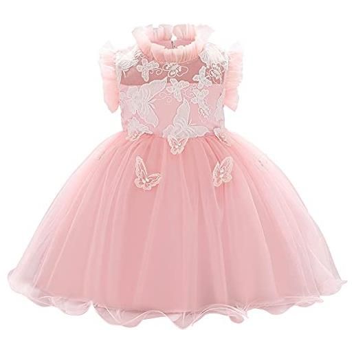 IMEKIS neonato bambino vestito da festa con volant per ragazze ricamo a farfalla bowknot tutu principessa elegante abito da ballo per lo spettacolo di compleanno di matrimonio pink 12-18 mesi