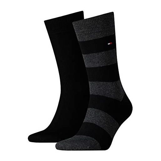 Tommy Hilfiger uomo calzini - rugby sock, calze, righe, uni/striped, confezione da 6 (nero, 39-42 (6 paia))