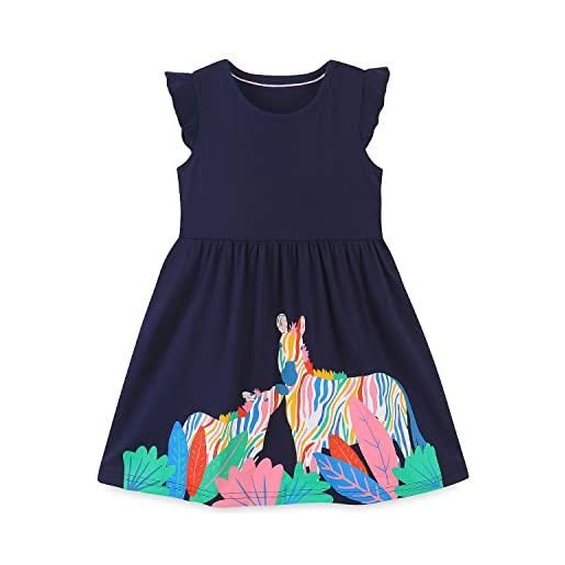 DAWILS vestito bambina maglietta estivo spiaggia casuale linea a t shirt abito ragazza manica corta compleanno festa strisce tartarughe chemisier abiti 6 anni, blu