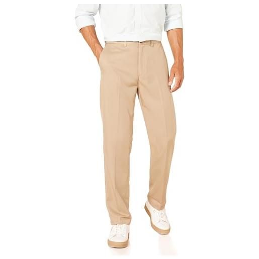 Amazon Essentials pantaloni da abito senza pinces con vita espandibile in vita e vestibilità classica uomo, marrone kaki, 52w / 34l