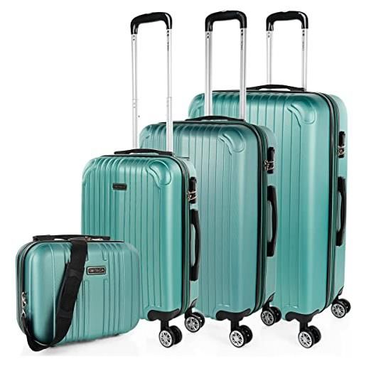ITACA - set valigie - set valigie rigide offerte. Valigia grande rigida, valigia media rigida e bagaglio a mano. Set di valigie con lucchetto combinazione tsa t71500b, acquamarina