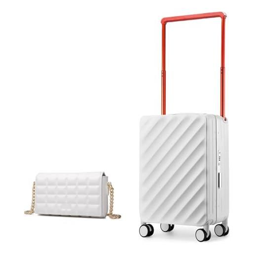 Sea choice 57cm leggero e rigido in policarbonato set di valigie con approvazione tsa, trolley con pulsante di rimbalzo ampio 8 ruote silenziose 2 pezzi (bianco)