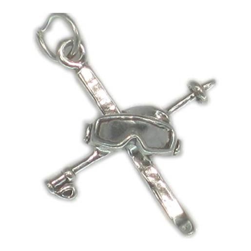Maldon Jewellery ciondolo in argento sterling per bastoncini e occhiali da sci. 925 x 1 charm da sci