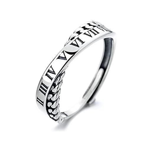 Stfery anelli regolabili in argento sterling, anello di fidanzamento fidanzata scava fuori numeri romani regolabili gioielli alla moda da donna, adjustable, argento, nessuna pietra preziosa