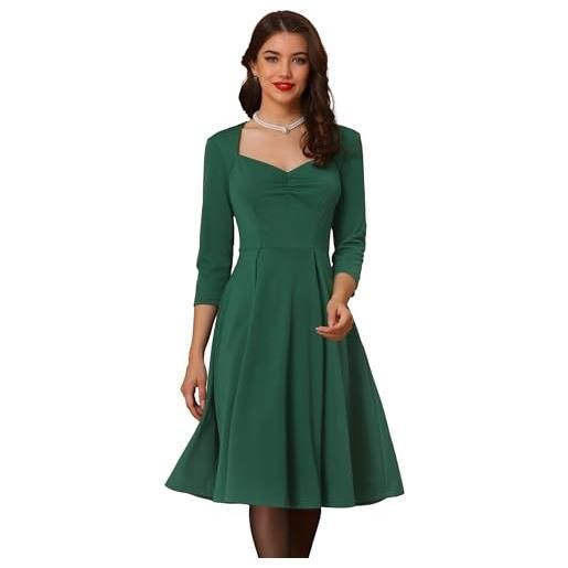 Allegra K abito da donna vintage con scollo a cuore anni '50, abito da cocktail a trapezio, verde scuro, m
