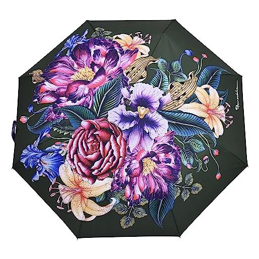 Anuschka ombrello originale da donna stampato con apertura/chiusura automatica e protezione solare upf 50+ - crimson garden