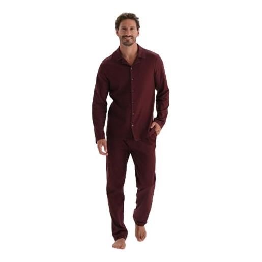 Dagi long sleeve mikroprint size printed shirt pants pajamas suit set pigiama, bordeaux, m uomo