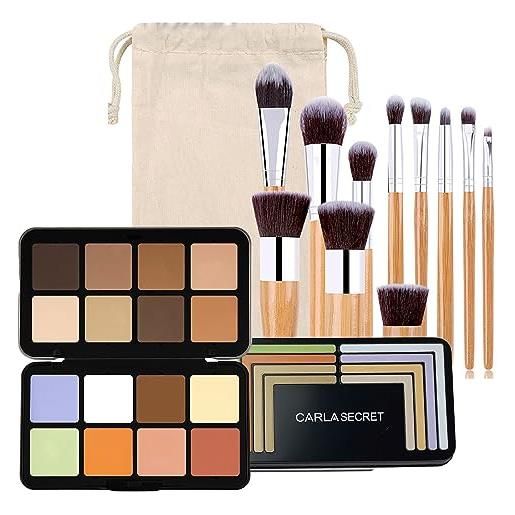 BeauFairy tavolozza di trucco, 16 colori eyeshadow fondotinta correttore illuminante makeup palette per il trucco di tutti giorni, 11 pezzi set di pennelli trucco per blush correttore ombretto viso