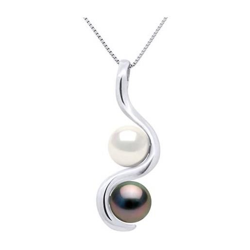 PEARLS & COLORS NATURAL FINE PEARLS pearls & colors - collana vere perle coltivate di tahiti e acqua dolce rotonde 8-9 mm - qualità a + - argento 925 - gioiello da donna