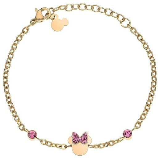 Disney bracciale minnie mouse, acciaio inossidabile e zirconi per bambini e bambine, gioielli