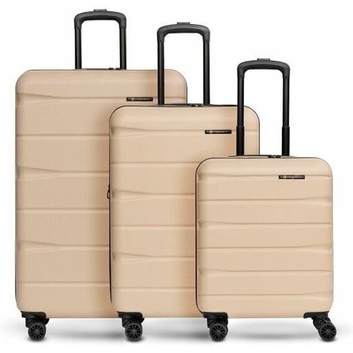 Franky abs13 set di valigie a 4 ruote, 3 pezzi con ripiegamento elasticizzato beige