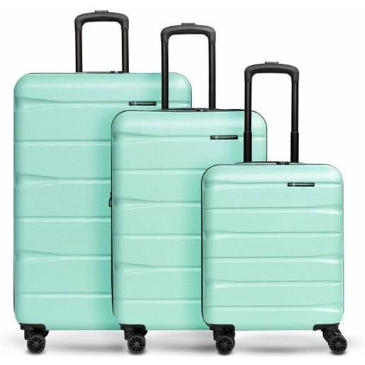 Franky abs13 set di valigie a 4 ruote, 3 pezzi con ripiegamento elasticizzato verde