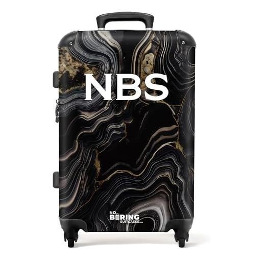 NoBoringSuitcases.com valigia modello, marmo nero con oro, midsize, bagaglio per bambini