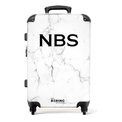 NoBoringSuitcases.com valigia modello, marmo bianco con nero, midsize, bagaglio per bambini