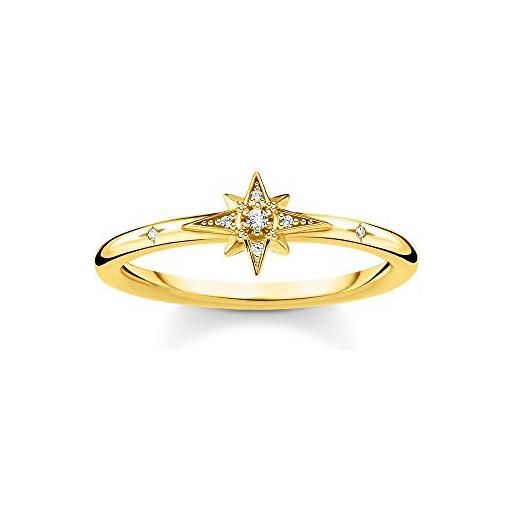 Thomas Sabo anello da donna con stella in argento sterling 925, oro giallo 18 carati tr2317-414-14, 52, argento, zirconia cubica