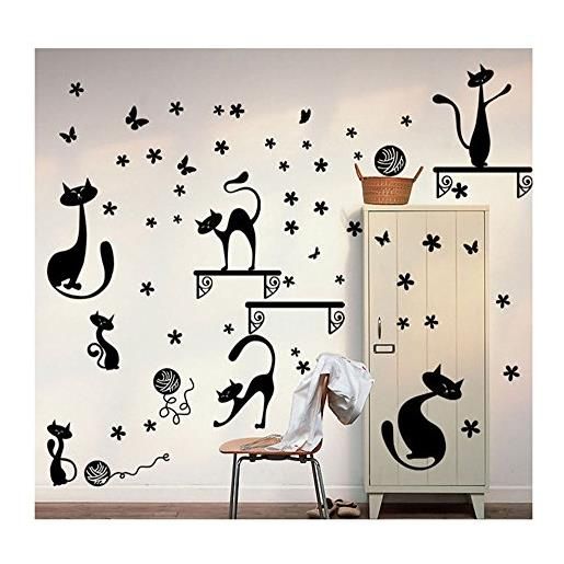 Stonges adesivi murali gatto rimovibile arte della parete del vinile bambini bambini scuola materna fai da te decorazione della casa
