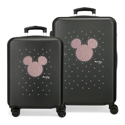 Disney joumma mickey studs set di valigie nero 55/65 cm rigida abs chiusura a combinazione laterale 91l 6 kg 4 ruote doppie bagaglio mano, nero, set di valigie