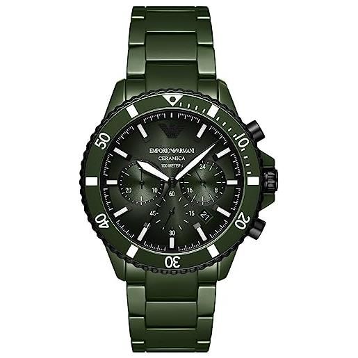 Emporio Armani orologio cronografo da uomo, in ceramica, con cassa da 43 mm, verde (green)