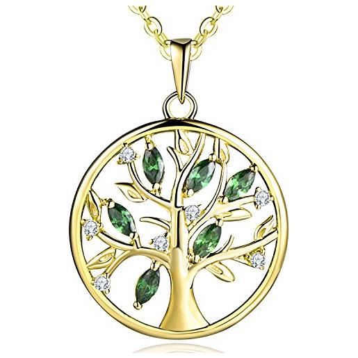 JO WISDOM collana albero della vita argento 925 sintetico smeraldo verde aaa zirconia cubica donna placcato oro