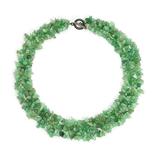 Bling Jewelry collana di dichiarazione a più fili con frammenti di bavaglino a grappolo di avventurina verde per le donne chiusura placcata in argento