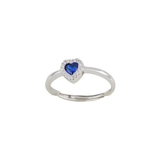 SZ Watches & Jewelry anello donna linea shine in argento rodiato 925% con zirconi taglio a cuore - disponibili in diversi colori e dimensioni - idea regalo san valentino (argento - blu)