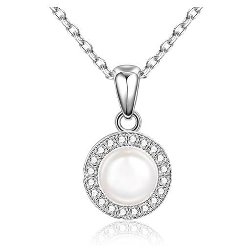 Candyfancy collana in argento 925 con ciondolo, collana da donna con ciondolo a forma di cuore, zirconi e perle, pietra di luna, regalo per donne e fidanzate, argento sterling, zirconia cubica