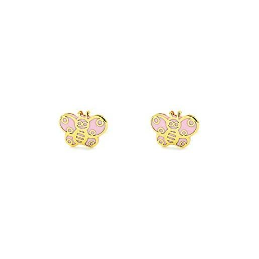 Monde Petit orecchini per bambini farfalla rosa - oro giallo 9k (375) - scatola regalo - certificato di garanzia