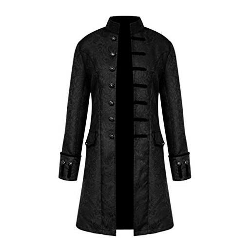 HaoHuodress uomo cappotto steampunk vintage camicia manica lunga collo alto colletto giacca gotico vittoriano giacce medievale costume