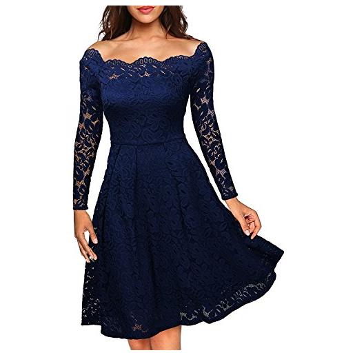 Minetom estivi vintage donna vestito senza spalline pizzo elegante cerimonia manica lunga mini sera party cocktail vestiti blu it 42