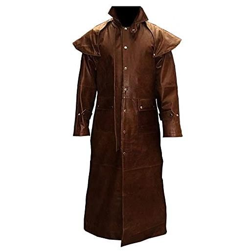 UbAli cappotto lungo da uomo in vera pelle steampunk trench matrix nero e marrone cappotto spolverino equitazione caccia, marrone, xxl