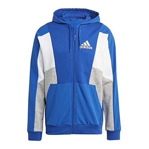 adidas essentials colorblock full-zip hoodie top con cappuccio, team royal blue/medium grey heather, l men's