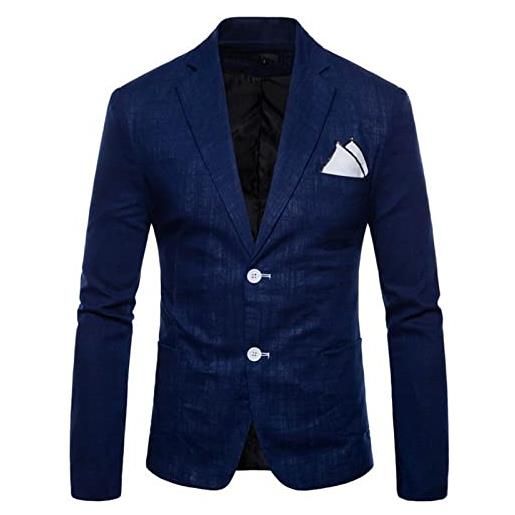 ZWXIN sakko - giacca da uomo in cotone e lino, vestibilità normale, con 2 bottoni, slim fit, per il tempo libero, blu, xxxxl