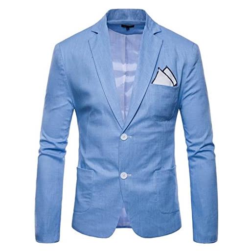 ZWXIN sakko - giacca da uomo in cotone e lino, vestibilità normale, con 2 bottoni, slim fit, per il tempo libero, bianco, xxxl