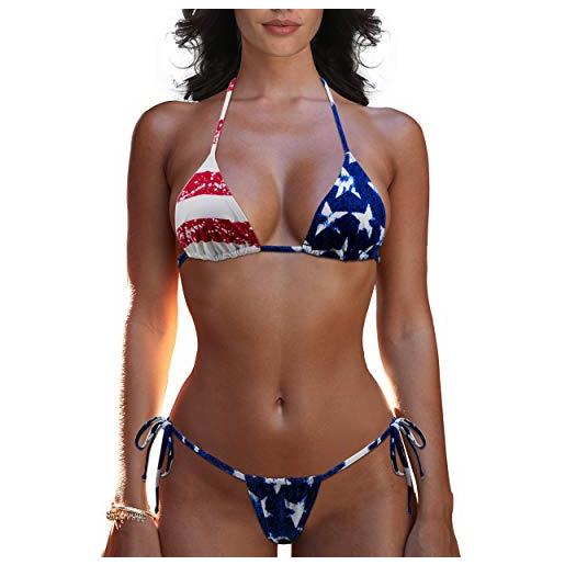 SHERRYLO costume da bagno bikini perizoma per donna brasiliano triangolo inferiore bikini top costume da bagno, bandiera americana. , l