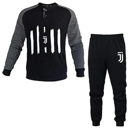 Juventus pigiama uomo homewear prodotto ufficiale interlock 100% cotone caldo in diverse fantasie pigiama serafino manica lunga e pantalone lungo in due colori (l-50, nero 14094)