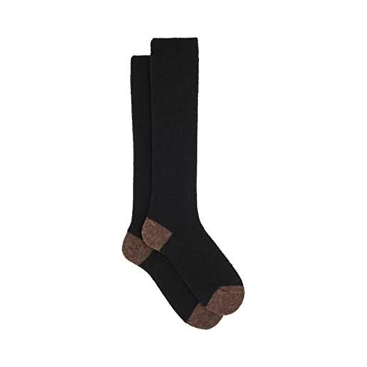 Gallo - calze lunghe donna lana bouclé nero tinta unita e contrasti lungo 38/40 nero/marrone