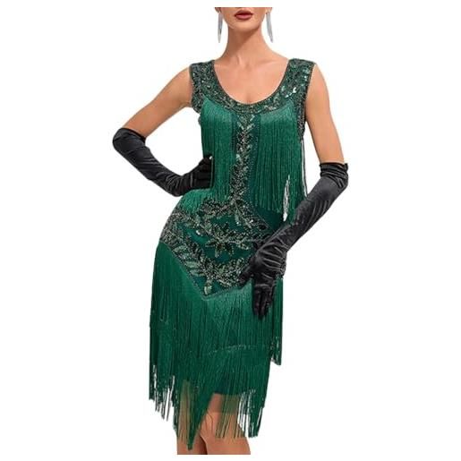 Minetom vestiti anni 20 donna con paillettes e frange 1920s abito vestito gatsby vestito charleston festa a tema flapper dress d verde m