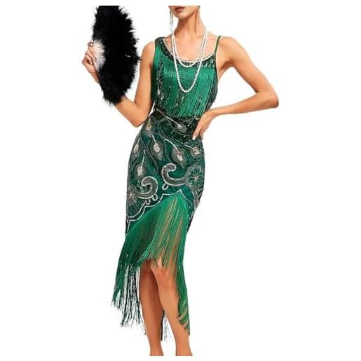 Minetom vestiti anni 20 donna con paillettes e frange 1920s abito vestito gatsby vestito charleston festa a tema flapper dress c verde xs
