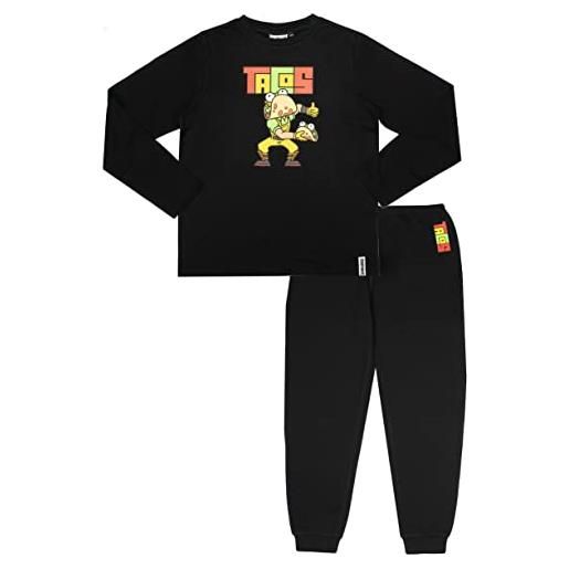 Fortnite - pigiama per bambini - pigiama nero con motivo tacos - indumenti da notte in cotone 100% - pj per adolescenti - merce ufficiale