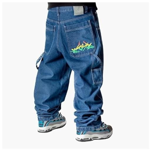 The blueskin baggy jeans uomo skate pantaloni larghi hip hop rap - colore blu used stone wash scuro - w 26 it 40