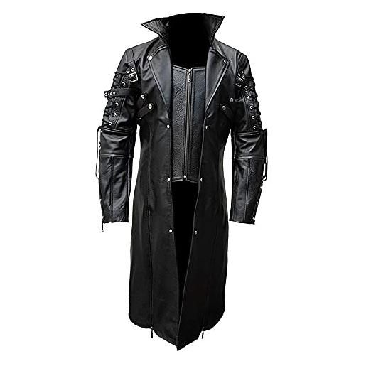UbAli cappotto da uomo in vera pelle gotico matrice trench cappotto gotico steampunk cappotti, nero - similpelle. , l